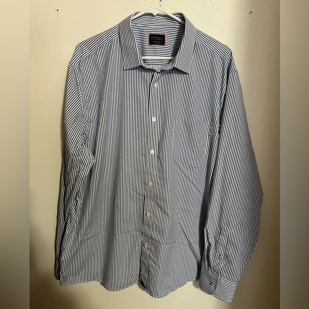 UNTUCKIT Classic Striped Nylon Spandex Button Down Shirt Blue White Men's Sz 2XL